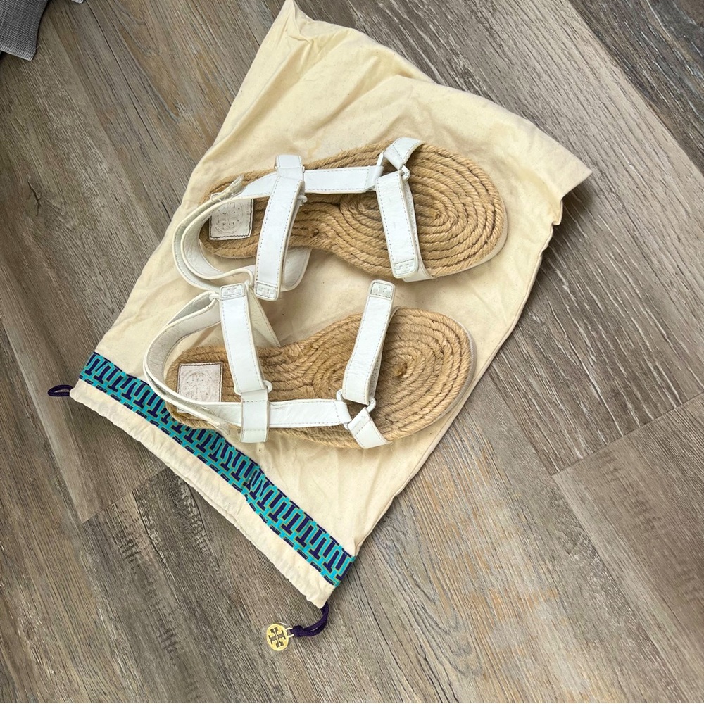 Tory Burch White and Tan Sandals
